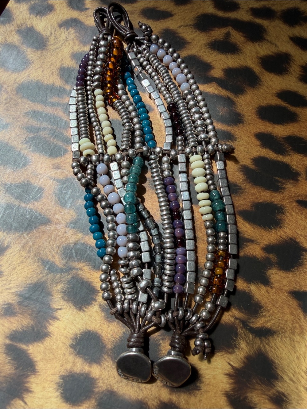 UNO de 50 Multi-Row Beaded Bracelet with Teal, Purple, Amber & Cream Accents